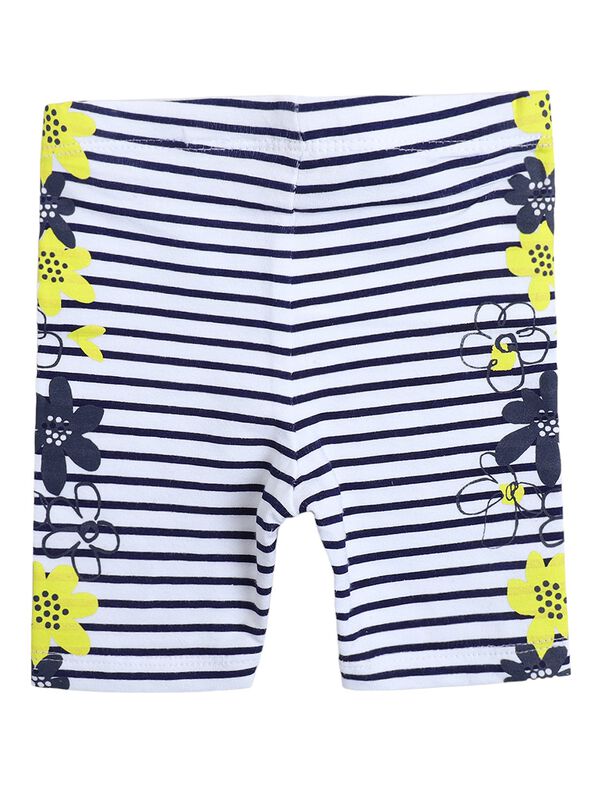 Girls White & Blue Printed T-Shirt with Short Pants image number 3